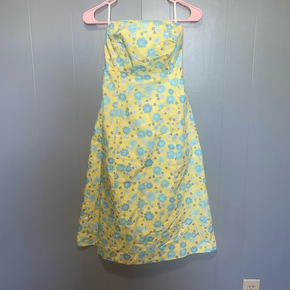 Vintage Lilly Pulitzer Tie Back Strapless A Line Yellow Lion Dress Size 2